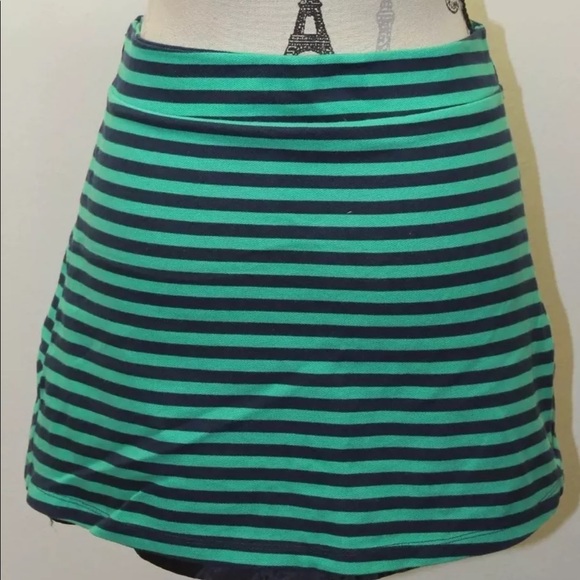 Zara Women Mini Lined Skirt Blue Green Stripe 30 M Sexy Summer 100% Cotton - Picture 2 of 12